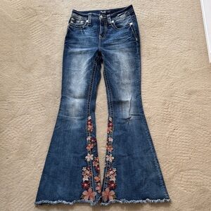 Miss Me Blue Floral Embroidered Flare Jeans high rise sz 27